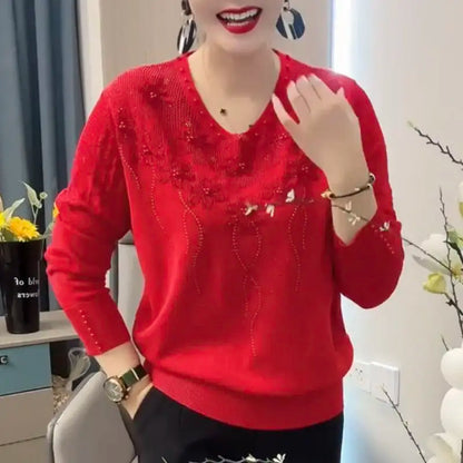 Hot Stamping Fashion Knitwear Women's Long Sleeved V-neck Sweater Base Shirt Top pullover oversized sweater tops y2k clothes