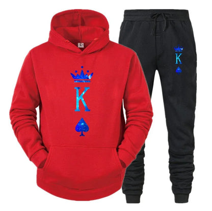 Couple Sportwear Set KING QUEEN Hoodies Two-Piece Lover Hooded Suits Hoodie Pants 2pcs Set Streetwear Men Women Matching Clothes