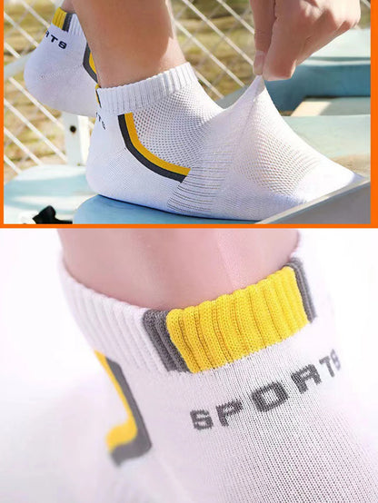Men's Anti-Slip Boat Socks-5Pair Block Print Ankle Socks for Business & Sports, Breathable Sweat Resistant Anti-odor Comfortable