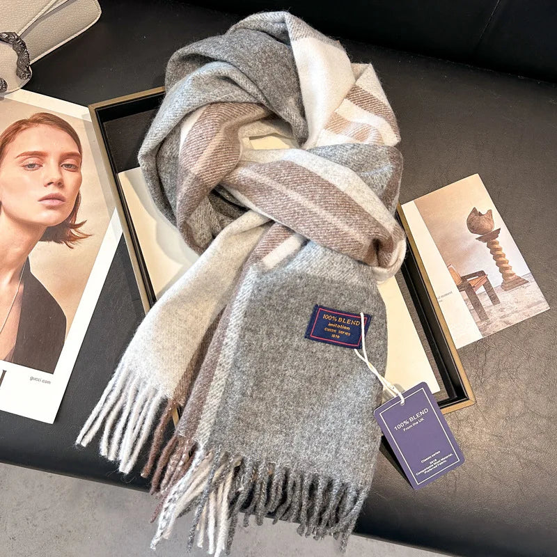 2025 New Wool Women Scarf Luxury Cashmere Winter Blanket Wraps Casual Plaid Print Pashmina Bufanda Travel Poncho Stoles Echarpe