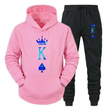 Couple Sportwear Set KING QUEEN Hoodies Two-Piece Lover Hooded Suits Hoodie Pants 2pcs Set Streetwear Men Women Matching Clothes