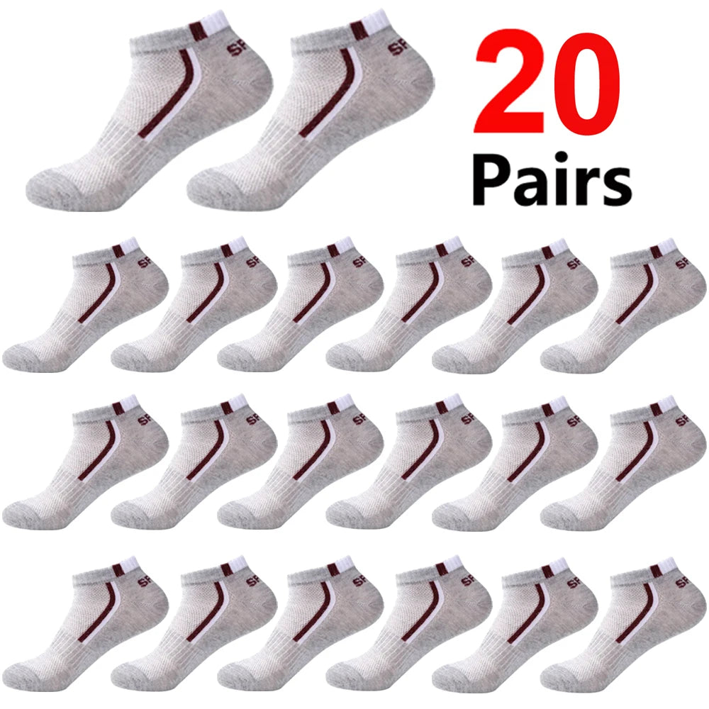 Men's Anti-Slip Boat Socks-5Pair Block Print Ankle Socks for Business & Sports, Breathable Sweat Resistant Anti-odor Comfortable
