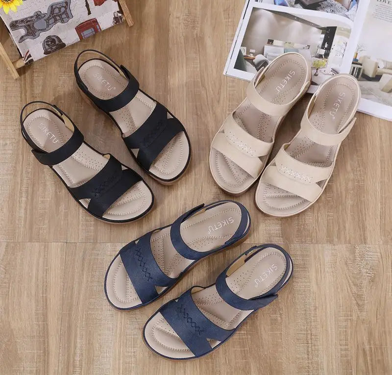 Fashion Women Summer Hook Loop Casual Open Toe Wedges Soft Bottom Breathable Shoes Sandals Sparkly Sandals for Women Size 11