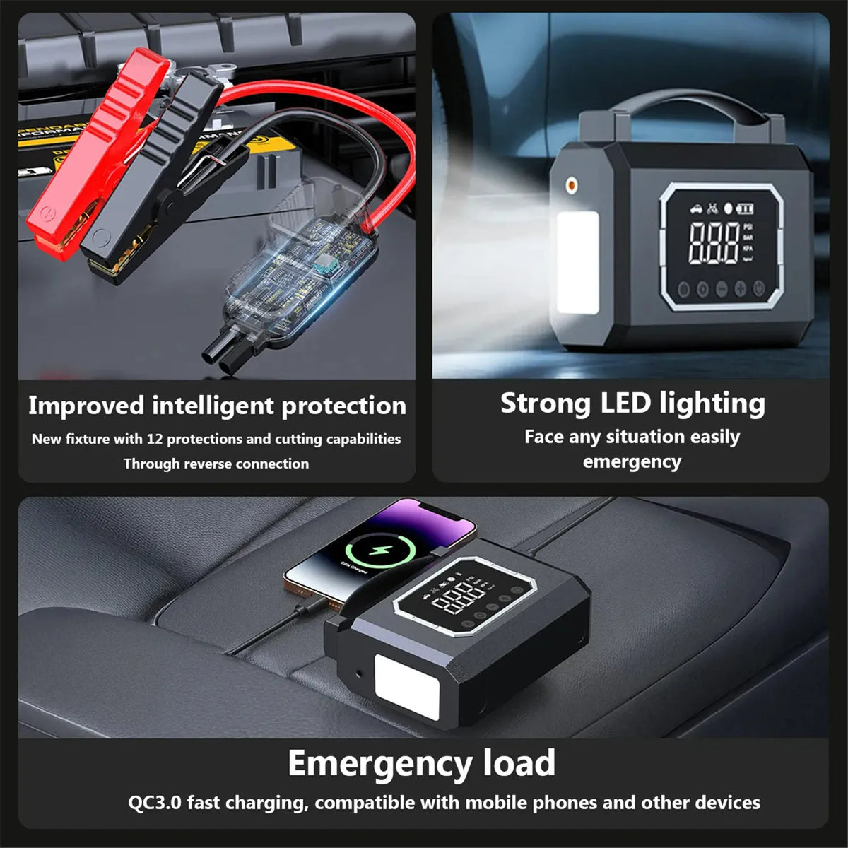 6000mAh 160PSI Air Compressor Tire Inflator Jump Starter Air Compressor 12V Car Jump Starter Engine Air Pump Inflatable Pump