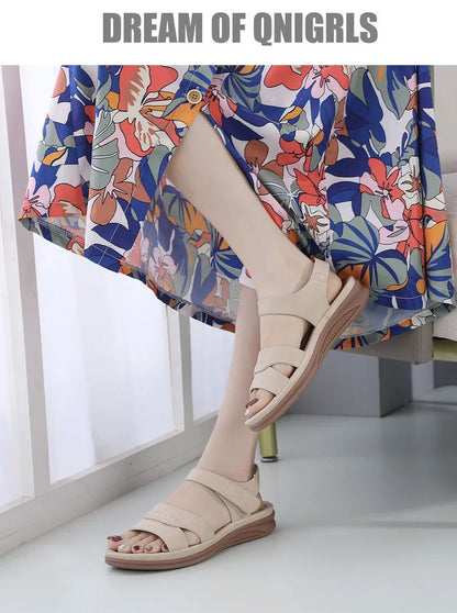 Fashion Women Summer Hook Loop Casual Open Toe Wedges Soft Bottom Breathable Shoes Sandals Sparkly Sandals for Women Size 11