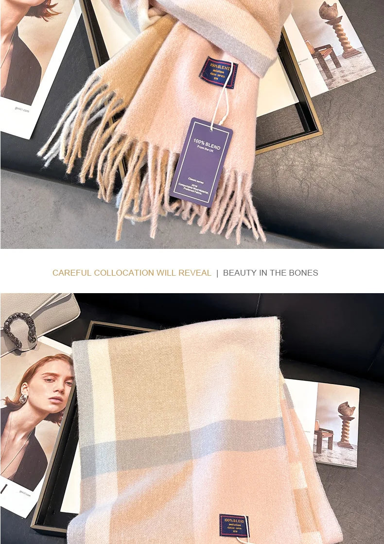 2025 New Wool Women Scarf Luxury Cashmere Winter Blanket Wraps Casual Plaid Print Pashmina Bufanda Travel Poncho Stoles Echarpe