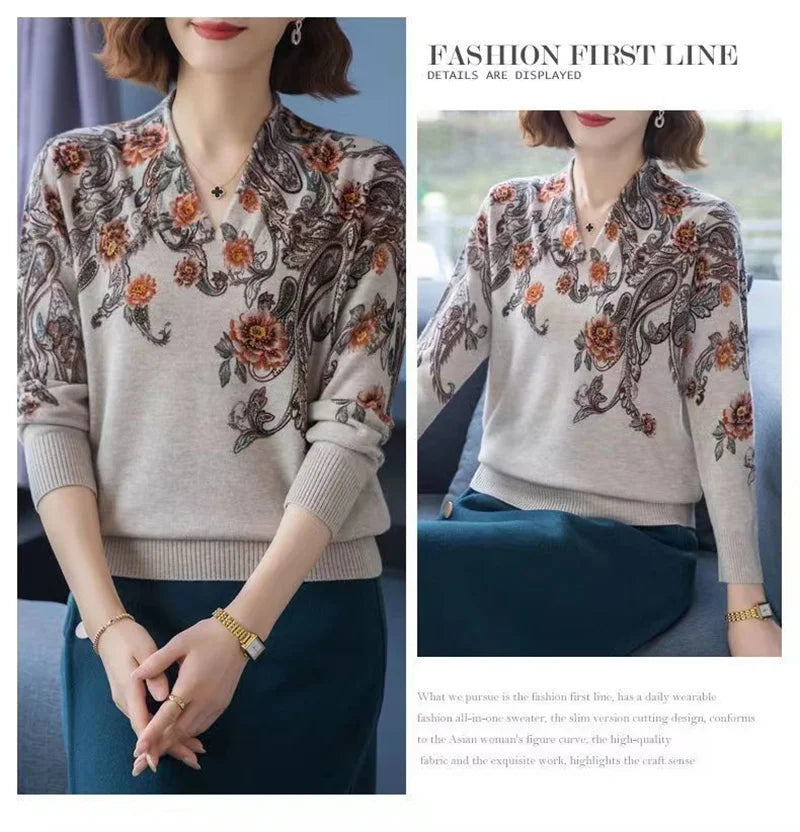 Autumn Winter New Middle-aged Elderly Mother's Pullover Sweater Women's Loose Long Sleeve Casual Fashion Sweater Female Jumper