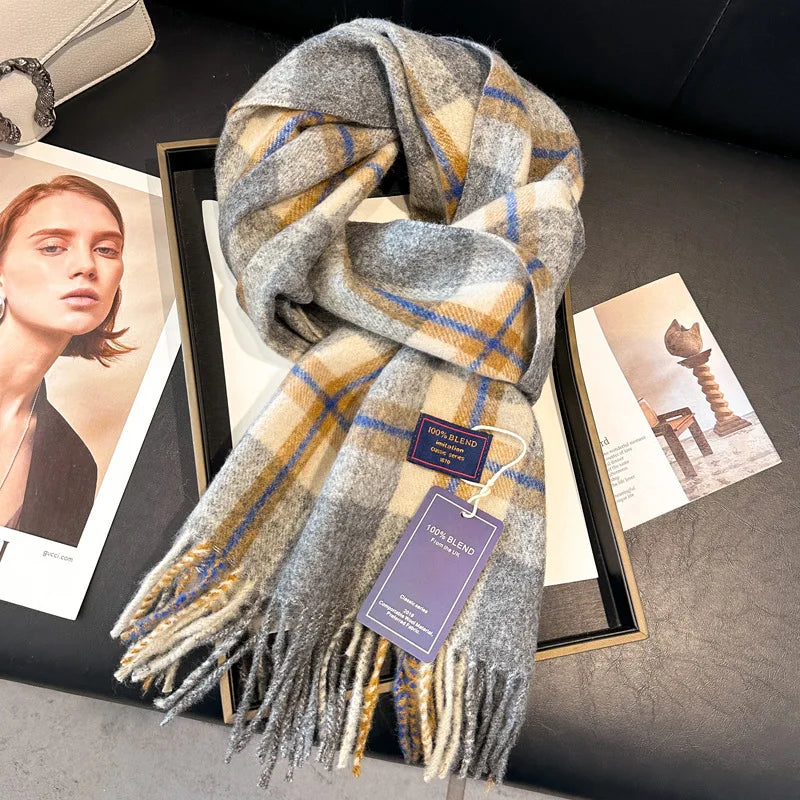 2025 New Wool Women Scarf Luxury Cashmere Winter Blanket Wraps Casual Plaid Print Pashmina Bufanda Travel Poncho Stoles Echarpe