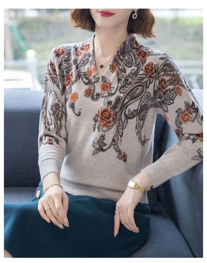 Autumn Winter New Middle-aged Elderly Mother's Pullover Sweater Women's Loose Long Sleeve Casual Fashion Sweater Female Jumper
