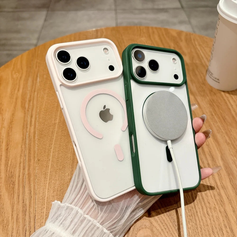 Armor for Magsafe Case for iPhone 17 Air 16 15 14 Pro Max 13 12 Mini 11 X XS MAX XR 7 8 Plus Soft+Hard Acrylic Transparent Cover