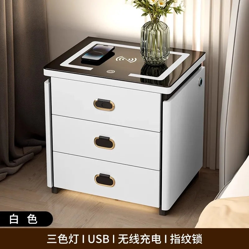 Solid Wood Smart Nightstands Minimalist Bedside Table Wireless Charging Station High-End Bedroom Furniture with Hidden Storage