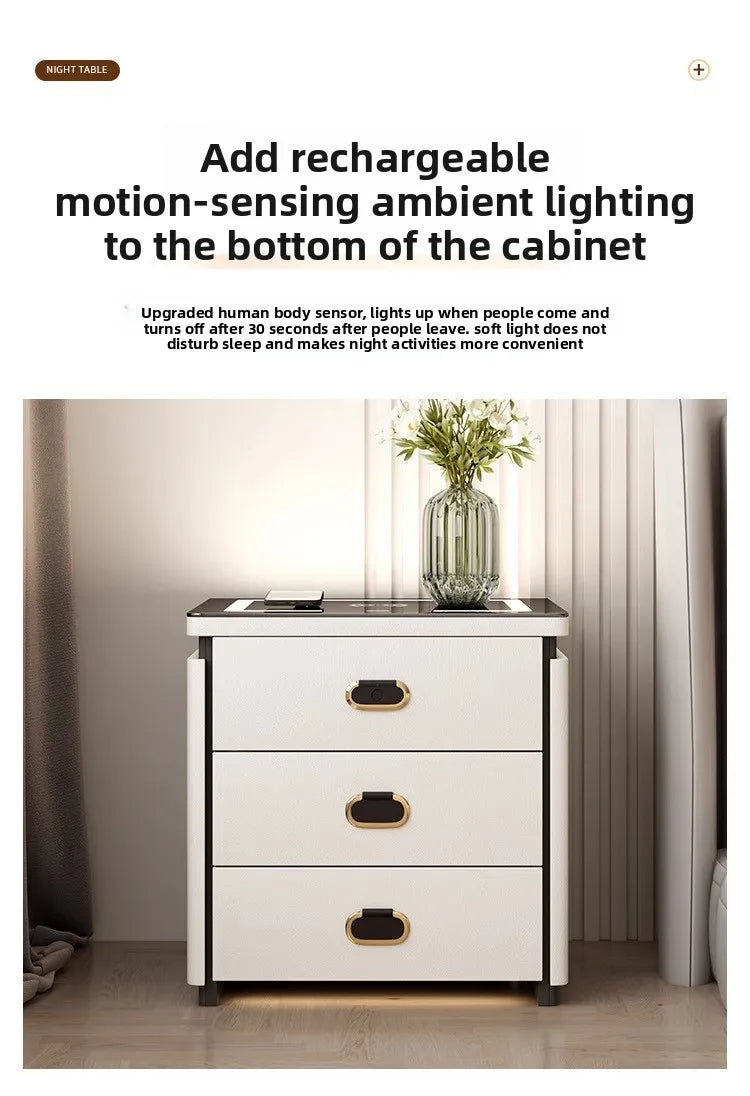 Solid Wood Smart Nightstands Minimalist Bedside Table Wireless Charging Station High-End Bedroom Furniture with Hidden Storage