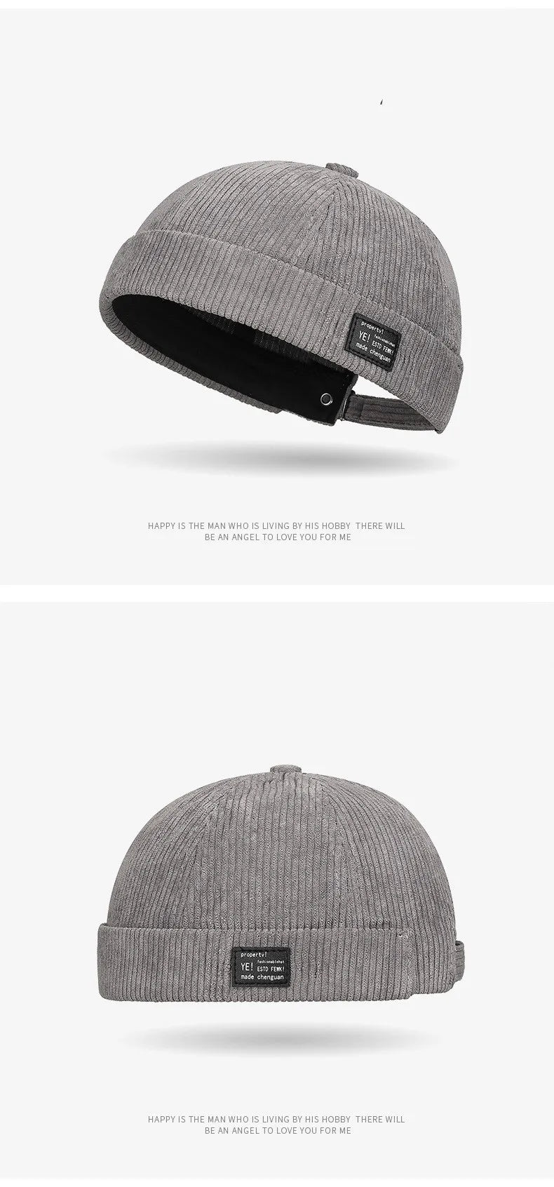 Autumn and winter corduroy brimless casual hat, personalized yuppie hat, men's and women's striped velvet melon skin hat