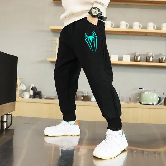 Boys Jogger Sports Pants Luminous Lightning Print Kids Cotton Long Sweatpant Cartoon Running Trousers with Pocket