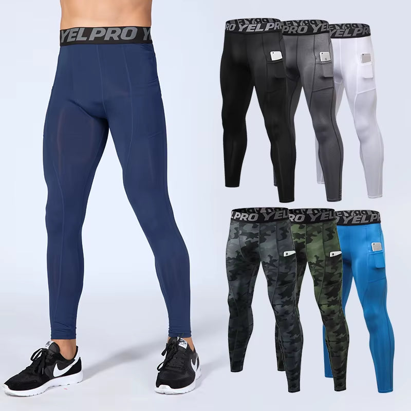 Men's Compression Running Tights - Elastic Fitness Pants for Basketball and Gym Workouts
