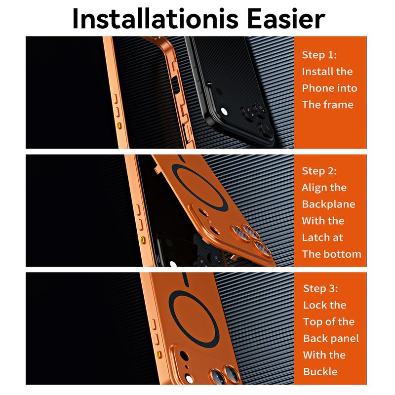 Alloy Aluminum Magnetic Case for Iphone 17 Pro Max 16 15 14 13 12 Pro Max, Metal Frame + PC Back Plate Case Compatible with Magsafe Full Camera Lens Protective Cover